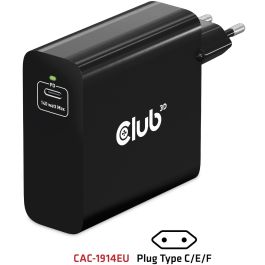Club3D Cargador de Viaje 1xUSB Tipo C PD 140W con Tecnología GaN para Interiores, 28V, Cable 1m Negro