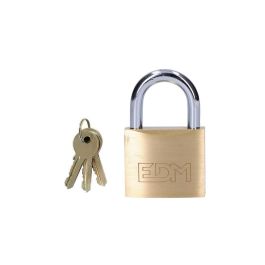 Edm Candado de latón arco normal 40 mm, dorado/cromado, 40 x 14 x 34 mm, con 3 llaves