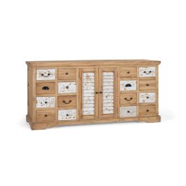 Giner y Colomer Aparador Rustico Madera Maciza Mindi 12 Cajones 2 Puertas Blanco Envejecido