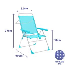 Marbueno Silla Plegable 5 Posiciones Aluminio Aguamarina Playa y Piscina 59X61X97 cm 10310