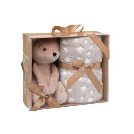 KioKids Oso de Peluche Marrón con Manta de Estrellas para Bebé, Suave, 25 cm