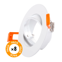 Pack 8 Aro Foco Downlight Basculante Circular Aluminio Blanco 93Mm