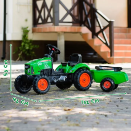 FALK Tractor de pedal Supercharger rojo con capó de apertura y remolque para niños de 2 a 5 años