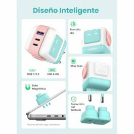 UGREEN Cargador Rápido GaN 65W, 3 Puertos, USB C, Rosa y Azul