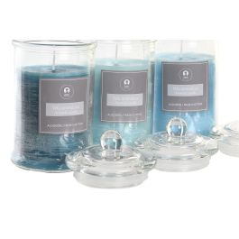DKD Home Decor Vela de Cristal Colección Básicos Surtido Colores Azul, Verde y Turquesa, Ø 8 x 15 cm, Duración 75 Horas (Pack de 12)