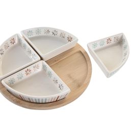 DKD Home Decor Casablanca 2022 Aperitivo Multicolor Natural Gres y Bambú Set de 5 Piezas 21.5x21.5x1 cm