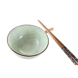 DKD Home Decor Set de 6 Bandejas Sushi Oriental Verde Bambu Gres 21 x 7 x 30 cm
