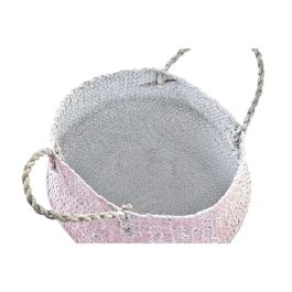 DKD Home Decor Cesta Mediterraneo de Fibra Bicolor Rosa y Azul Celeste 25x25x25 cm