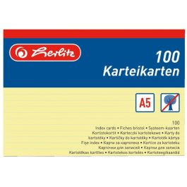 Herlitz Karteikarte A5, rayado, amarillo, paquete de 100 unidades