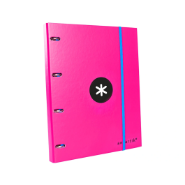 Antartik Carpeta con recambio A4, cuadro 5mm, forrada, 4 anillas 25mm redondas, color rosa, papel 100 g/m²