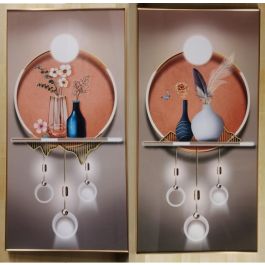 DKD Home Decor Set de 2 Cuadros Glam Beige Naranja con Diseño de Jarrones 160x80 cm y 3 cm de Profundidad, Aluminio y MDF