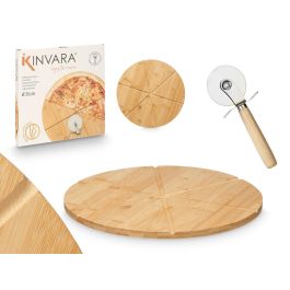 Set Tabla y Cortador de Pizza Kinvara 35x35 cm, Bambú y Metal (6 Unidades) Precio: 54.79000032. SKU: B17L2AJ799