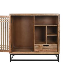 DKD Home Decor Aparador Oriental Japon India Madera de Mango y Cristal Marrón Negro con Listones 40x90x90 cm DKD Home Decor Aparador Oriental Japon India Madera de Mango y Cristal Marrón Negro con Listones 40x90x90 cm