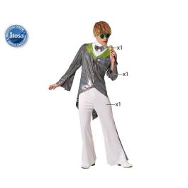 Disfraz Estrella Rock Glam Plateado Hombre Adulto XL - Traje Completo con Chaqueta, Pantalón Blanco y Pajarita Vistosa