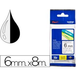 Cinta Brother Tze111 Transparente-Negro 6 mm Longitud 8 Mt