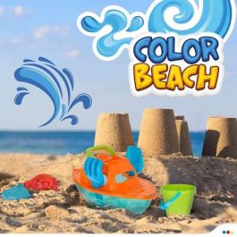 Cubo playa 14 cm con yate 36 cm, pala, rastrillo y 3 moldes en red Cubo playa 14 cm con yate 36 cm, pala, rastrillo y 3 moldes en red
