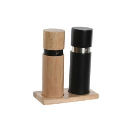 DKD Home Decor Pimentero Básico Set de 2, de Rubberwood e Inox, Colores Natural y Negro, 16.5 cm de Alto
