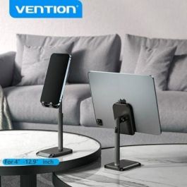 Vention KCQB0 Soporte Universal para Smartphone y Tablet de 4 a 12.9 Pulgadas, Antideslizante con Almohadillas de Silicona, Material Aleación de Aluminio, Negro