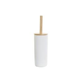 DKD Home Decor Escobillero Scandi Blanco Natural para Baño con Diseño Nórdico | Gres y Bambú 10x10x38 cm