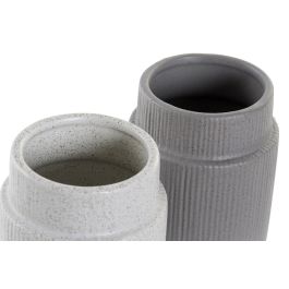 DKD Home Decor Vaso Scandi de Gres Colección Blanco y Gris Pro Design Gris Claro/Oscuro 8x10.5x8 cm - Set de 6 Unidades
