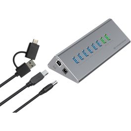 Conceptronic HUBBIES18G Hub USB-A 3.0 / USB-C con 6 x USB-A 3.0 y Ethernet Gigabit Gris