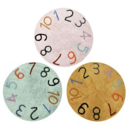 DKD Home Decor Alfombra Kids Números Rosa Palo, Verde Menta, Mostaza Surtidas Algodón 1300gsm 100x1.5x100 cm Pack 3