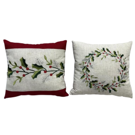 DKD Home Decor Cojín de Navidad Tradicional Poliéster Rojo y Beige 40x40 cm (Pack 4 Unidades)