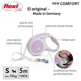 Flexi Correa Retráctil New Comfort Talla S de Cinta 5 Metros Rosa con Freno Preciso y Compatible con Accesorios LED/Multi Box