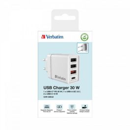Verbatim Cargador de Pared Gan 30W con 1x USB-C PD y 3x USB-A QC 3.0/10W