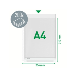 Funda multitaladro Leitz con fuelle DIN A4, 170 mc, cristal, pack 10 unidades