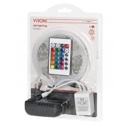 ORNO Tira LED LD-8/5M/RGB/SET, 12V 5050 7W/m, IP20, con Controlador y Fuente de Alimentación