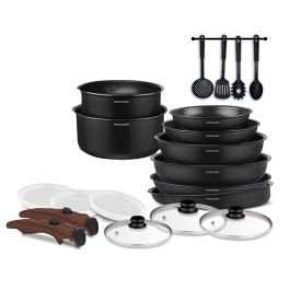 Batería de cocina - Todas las fuentes de calor, incluida la inducción - Arthur Martin - AM0530 - Aluminio - Antiadherente - 20 piezas - Mango extraíble Batería de cocina - Todas las fuentes de calor, incluida la inducción - Arthur Martin - AM0530 - Aluminio - Antiadherente - 20 piezas - Mango extraíble