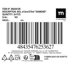 Bol Diamond Ø13 cm/375 ml - La Mediterranea (24 Unidades) Bol Diamond Ø13 cm/375 ml - La Mediterranea (24 Unidades)