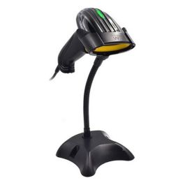 Ewent EW3400 Lector de Códigos de Barras 1D Láser Portátil USB con Base Manos Libres para Negocios y Almacenes, Negro Resistente