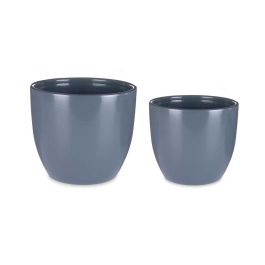 Ibergarden Set de 2 Macetas de Cerámica Abombada Antracita, 22x22x18 cm y 28x28x24 cm Ibergarden Set de 2 Macetas de Cerámica Abombada Antracita, 22x22x18 cm y 28x28x24 cm