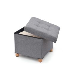 Puf almacenaje gris con patas de madera 38x38x34cm