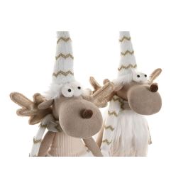 DKD Home Decor Figura Decorativa de Navidad Moderna Reno con Luces LED Poliéster Blanco 14x13x60 cm (2 Unidades) Funciona con 2 Pilas LR44