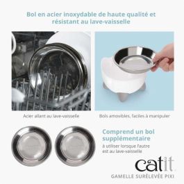 Comedero para gatos - CATIT - PIXI - 200 ml - Elevado - Cuencos extraíbles de acero inoxidable - Blanco