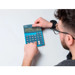 Liderpapel XF28 Calculadora Sobremesa 12 Dígitos Doble Línea, Coste, Venta, Margen, Tasas, Solar y Pilas, Azul 155x115x25 mm
