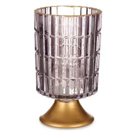 Giftdecor Farol LED Pie Metal Antracita con Vidrio, Gris/Oro, 10.7x18x10.7 cm (6 Unidades)