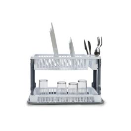 Kinvara Escurreplatos de Plástico Blanco Gris Rattan 2 Pisos 44.5 x 30.3 x 27 cm (Set de 10)