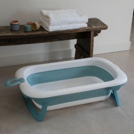 Thermobaby THE3023191486603 Bañera Plegable Balnéa Compacta con Tapón de Drenaje Azul para Bebés hasta 18 Meses