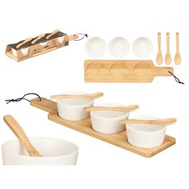 Kinvara Set 3 Bols de Cerámica Blanca con Cuchara y Bandeja de Bambú, Vajilla para Servir, 39x6x10.5 cm (12 Unidades) Precio: 4542.59000052. SKU: B1JH6NP8YY