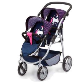 Coche de muñeca paseo gemelar azul marino 73x63x46 cm