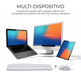 Subblim SUBKBC-DCOPW1 Combo Teclado y Ratón Ergonómico Inalámbrico Blanco - Conexión Dual, Bluetooth 5.3, Teclas Silenciosas, Batería Recargable
