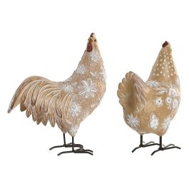 DKD Home Decor Figura de Gallo y Gallina Shabby Chic Resina/Metal Natural/Blanco 10 x 23.5 x 22.5 cm (2 Unidades)
