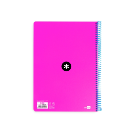 Antartik Cuaderno espiral A4 tapa dura 80 hojas 90gr cuadro 4mm con margen color rosa fluor