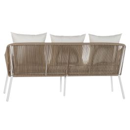 DKD Home Decor Sofá Terraza y Jardín Set de 4 Blanco Beige Aluminio Poliéster Cuerda 151.5 x 72 x 70 cm