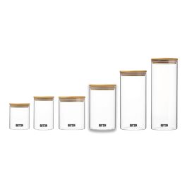 Quttin Tarro de Borosilicato con Tapa de Bambú 9.5 x 16 cm 850 ml (12 Unidades)