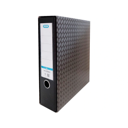 Elba Archivador de Palanca para Folio en Negro, Cartón Forrado, Lomo 85 mm con Anillas de 75 mm y Tarjetero